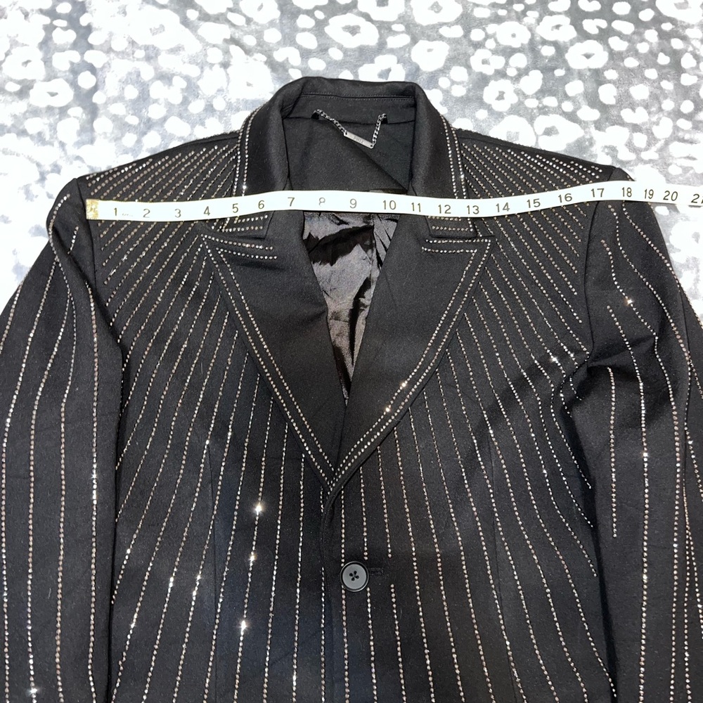 Designer Rhinestone Sequin Embellished Black Rockstar Blazer Medium - Picture 11 of 15